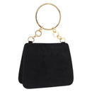 Salvatore Ferragamo Hand Bag Suede Black Gold Tone Auth SW2667V-1