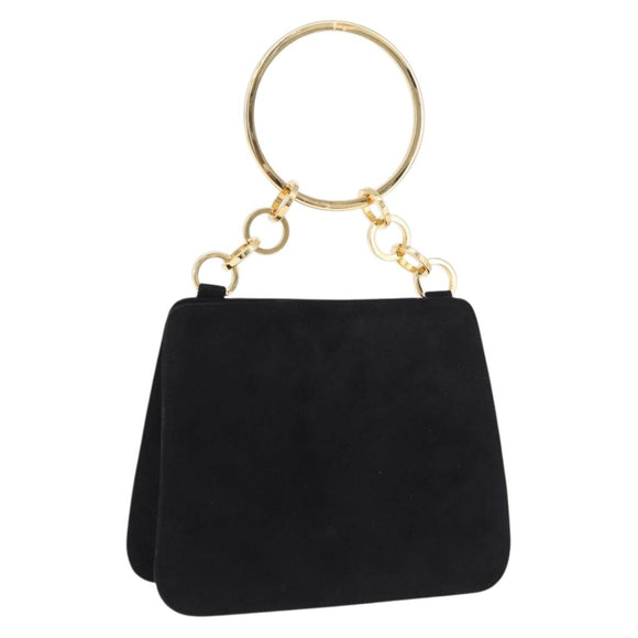 Salvatore Ferragamo Hand Bag Suede Black Gold Tone Auth SW2667V