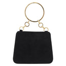Salvatore Ferragamo Hand Bag Suede Black Gold Tone Auth SW2667V-2