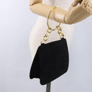 Salvatore Ferragamo Hand Bag Suede Black Gold Tone Auth SW2667V-20