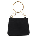 Salvatore Ferragamo Hand Bag Suede Black Gold Tone Auth SW2667V-3