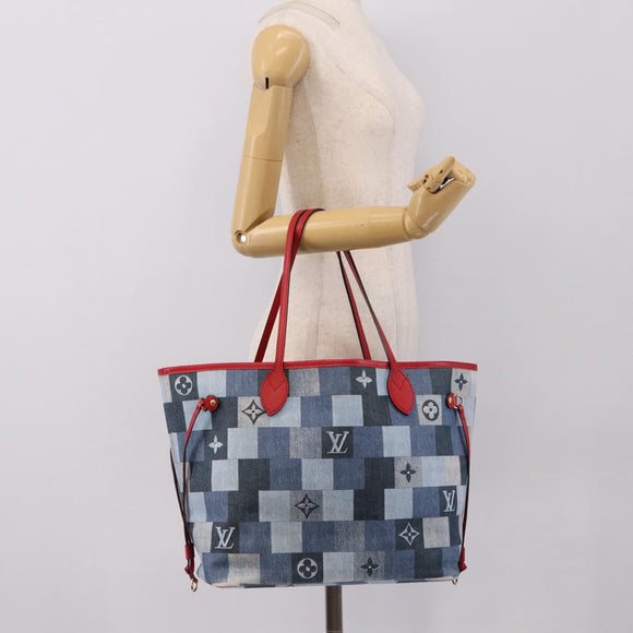 LOUIS VUITTON Monogram Denim Neverfull MM Tote Bag Blue M44981 LV Auth SW2668SM