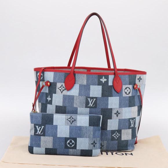 LOUIS VUITTON Monogram Denim Neverfull MM Tote Bag Blue M44981 LV Auth SW2668SM