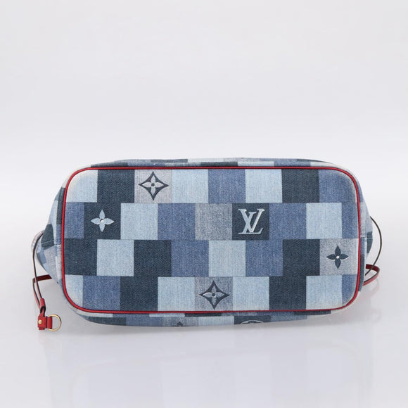 LOUIS VUITTON Monogram Denim Neverfull MM Tote Bag Blue M44981 LV Auth SW2668SM