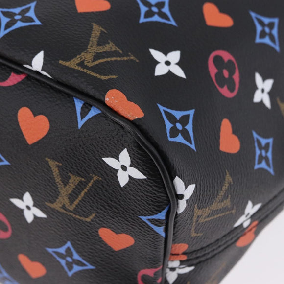 LOUIS VUITTON Monogram Game On Neverfull MM Tote Bag Black M57483 Auth SW2669SM