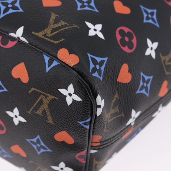 LOUIS VUITTON Monogram Game On Neverfull MM Tote Bag Black M57483 Auth SW2669SM