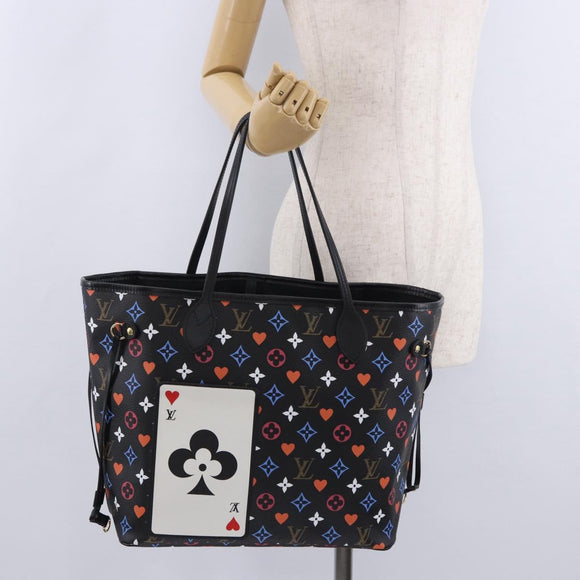 LOUIS VUITTON Monogram Game On Neverfull MM Tote Bag Black M57483 Auth SW2669SM