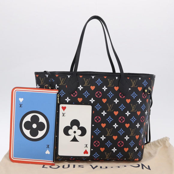 LOUIS VUITTON Monogram Game On Neverfull MM Tote Bag Black M57483 Auth SW2669SM