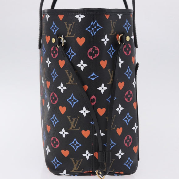 LOUIS VUITTON Monogram Game On Neverfull MM Tote Bag Black M57483 Auth SW2669SM