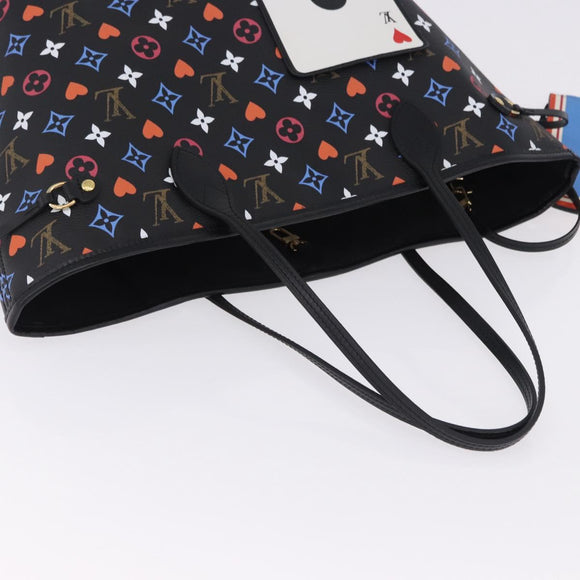 LOUIS VUITTON Monogram Game On Neverfull MM Tote Bag Black M57483 Auth SW2669SM
