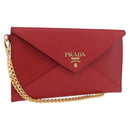 PRADA Chain Wallet Pouch Safifano Red Gold Tone Auth SW2674V-1
