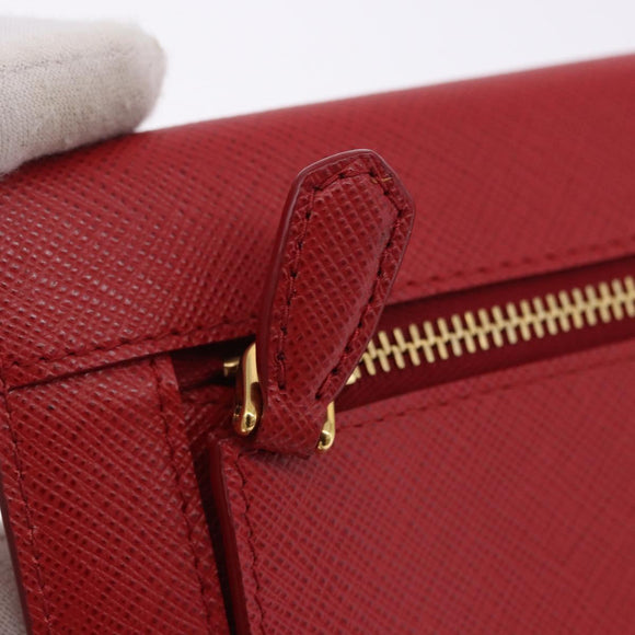 PRADA Chain Wallet Pouch Safifano Red Gold Tone Auth SW2674V