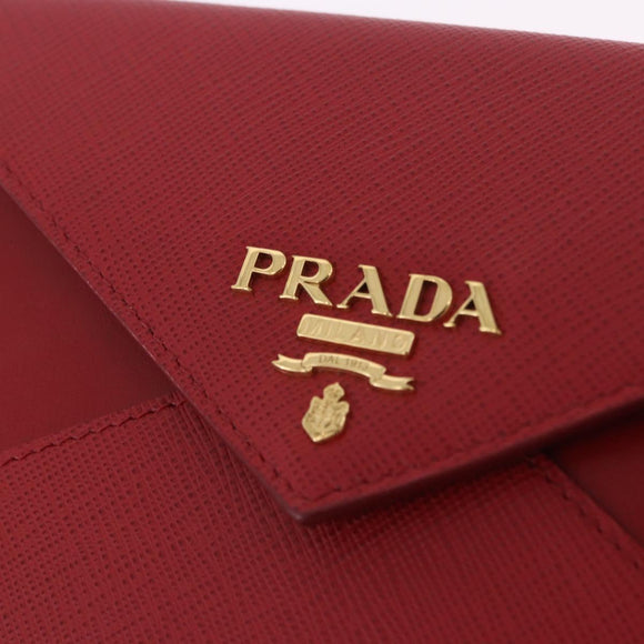PRADA Chain Wallet Pouch Safifano Red Gold Tone Auth SW2674V