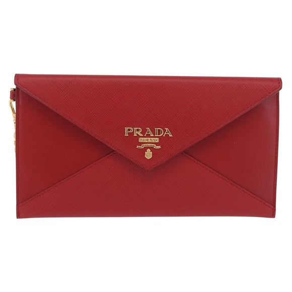 PRADA Chain Wallet Pouch Safifano Red Gold Tone Auth SW2674V