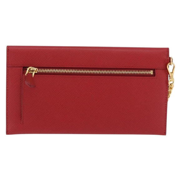 PRADA Chain Wallet Pouch Safifano Red Gold Tone Auth SW2674V