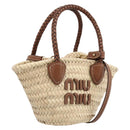 Miu Miu Woven Fabric Hand Bag Raffia 2way Beige Gold Auth SW2677SAM-1