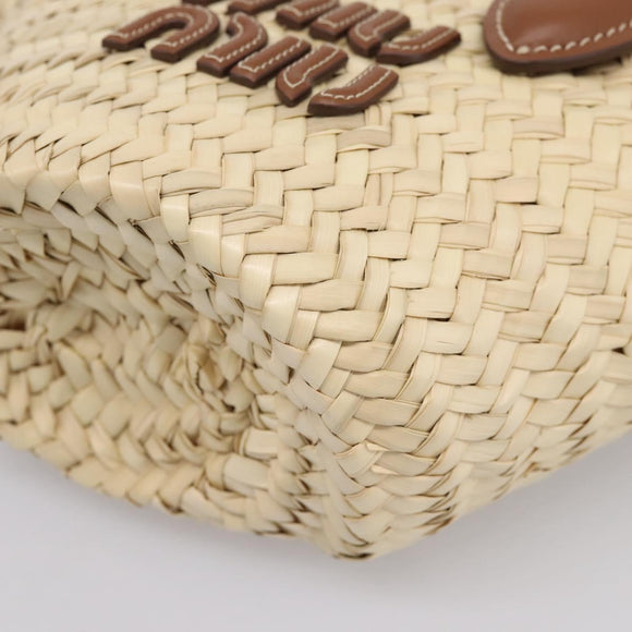 Miu Miu Woven Fabric Hand Bag Raffia 2way Beige Gold Auth SW2677SAM