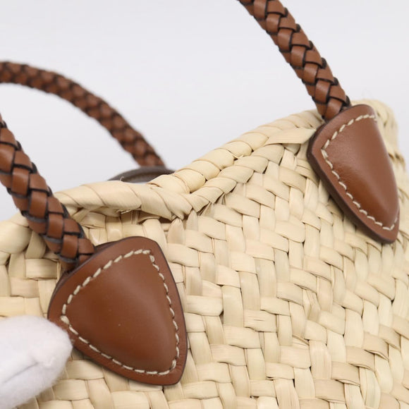 Miu Miu Woven Fabric Hand Bag Raffia 2way Beige Gold Auth SW2677SAM