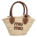 Miu Miu Woven Fabric Hand Bag Raffia 2way Beige Gold Auth SW2677SAM-13