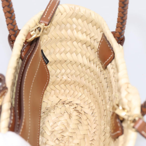 Miu Miu Woven Fabric Hand Bag Raffia 2way Beige Gold Auth SW2677SAM