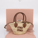 Miu Miu Woven Fabric Hand Bag Raffia 2way Beige Gold Auth SW2677SAM-12