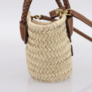 Miu Miu Woven Fabric Hand Bag Raffia 2way Beige Gold Auth SW2677SAM-3