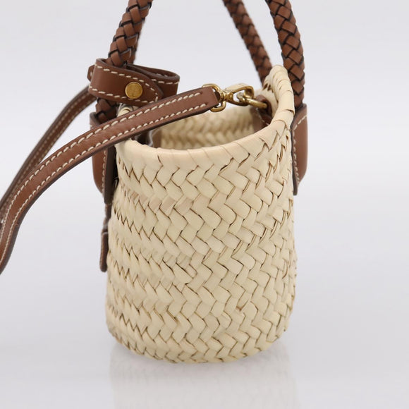 Miu Miu Woven Fabric Hand Bag Raffia 2way Beige Gold Auth SW2677SAM