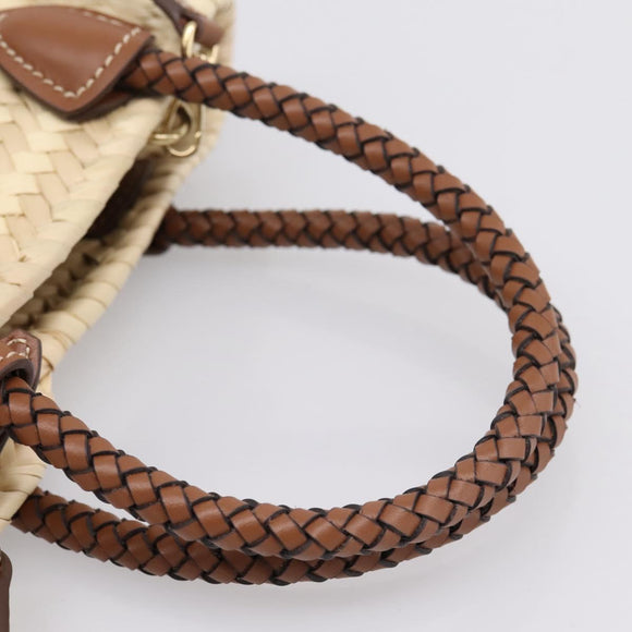Miu Miu Woven Fabric Hand Bag Raffia 2way Beige Gold Auth SW2677SAM