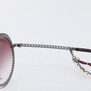 CHANEL COCO Mark Pearl Triple Chain Gradient Sunglasses plastic Wine Red Silver CC Auth SW2690M-9