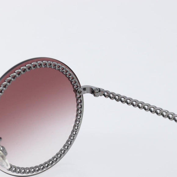 CHANEL COCO Mark Pearl Triple Chain Gradient Sunglasses plastic Wine Red Silver CC Auth SW2690M