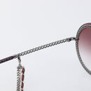 CHANEL COCO Mark Pearl Triple Chain Gradient Sunglasses plastic Wine Red Silver CC Auth SW2690M-17