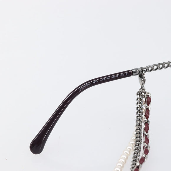 CHANEL COCO Mark Pearl Triple Chain Gradient Sunglasses plastic Wine Red Silver CC Auth SW2690M