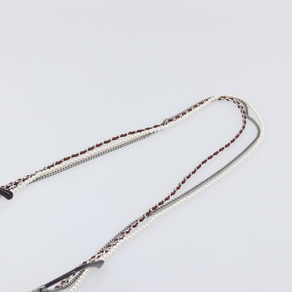 CHANEL COCO Mark Pearl Triple Chain Gradient Sunglasses plastic Wine Red Silver CC Auth SW2690M