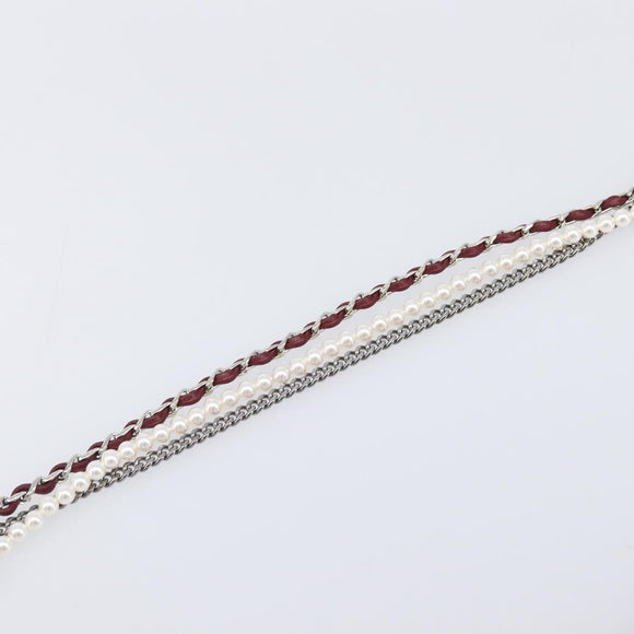 CHANEL COCO Mark Pearl Triple Chain Gradient Sunglasses plastic Wine Red Silver CC Auth SW2690M