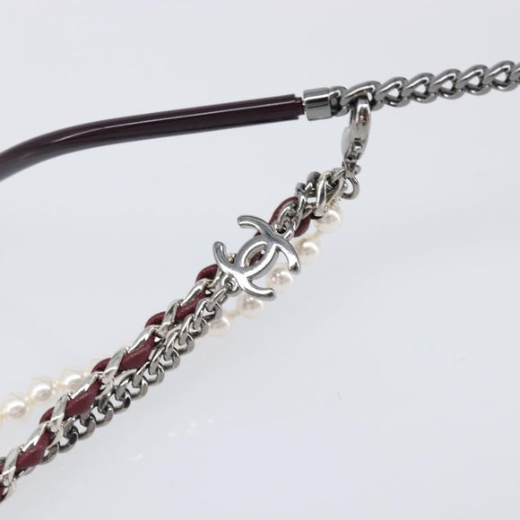 CHANEL COCO Mark Pearl Triple Chain Gradient Sunglasses plastic Wine Red Silver CC Auth SW2690M