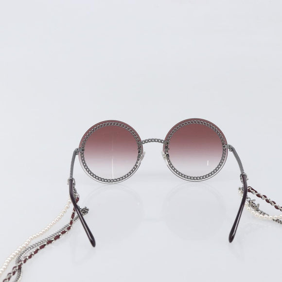CHANEL COCO Mark Pearl Triple Chain Gradient Sunglasses plastic Wine Red Silver CC Auth SW2690M