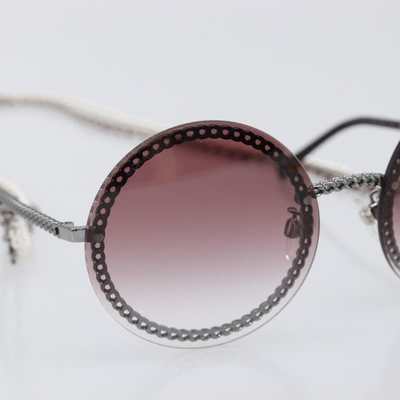 CHANEL COCO Mark Pearl Triple Chain Gradient Sunglasses plastic Wine Red Silver CC Auth SW2690M