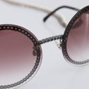 CHANEL COCO Mark Pearl Triple Chain Gradient Sunglasses plastic Wine Red Silver CC Auth SW2690M-7