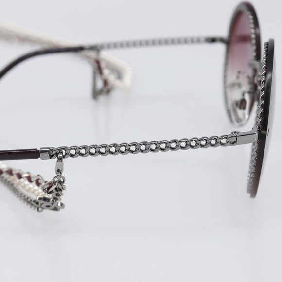 CHANEL COCO Mark Pearl Triple Chain Gradient Sunglasses plastic Wine Red Silver CC Auth SW2690M