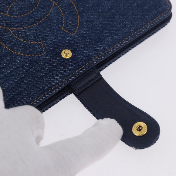 CHANEL COCO Mark Day Planner Cover Denim Blue Gold CC Auth SW2693SAM