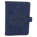 CHANEL COCO Mark Day Planner Cover Denim Blue Gold CC Auth SW2693SAM-13