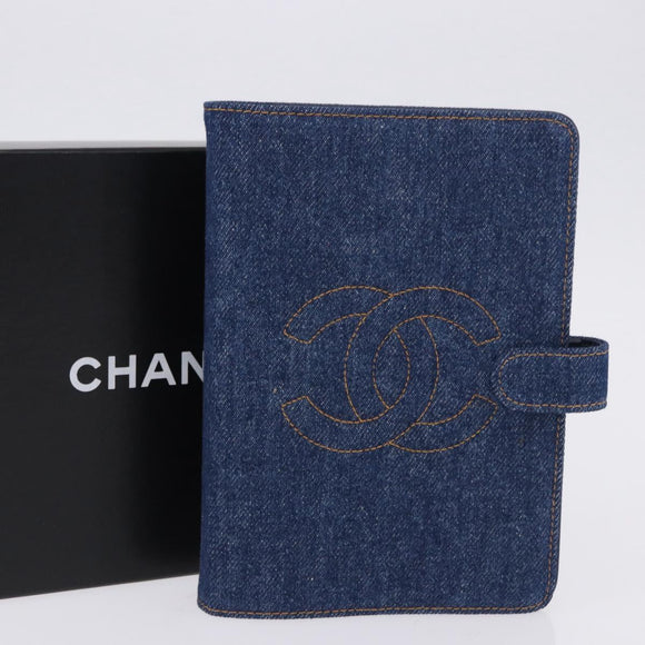 CHANEL COCO Mark Day Planner Cover Denim Blue Gold CC Auth SW2693SAM
