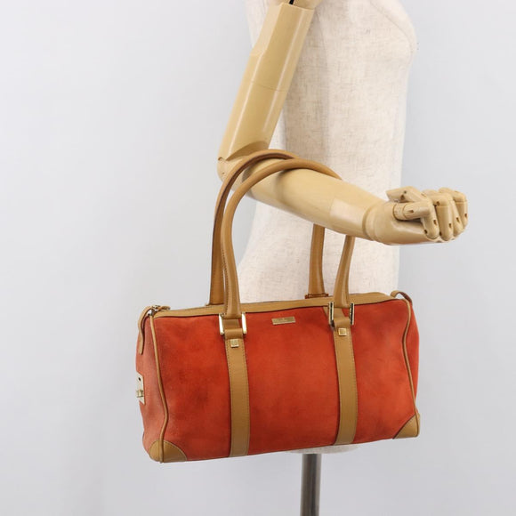 GUCCI Hand Bag Suede Orange Gold Tone 000 0851 Auth SW2761