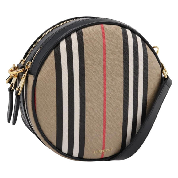 BURBERRY Nova Check Icon Stripe Louise Bag PVC 2way Beige 8051846 Auth SW2764M