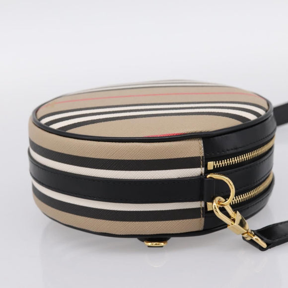 BURBERRY Nova Check Icon Stripe Louise Bag PVC 2way Beige 8051846 Auth SW2764M