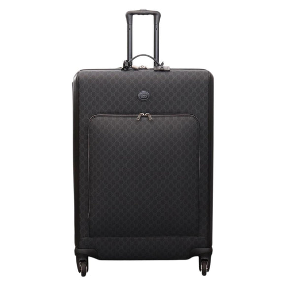 GUCCI GG Supreme Large Trolley Travel Bag Carry Case PVC Black Auth SW2765SAM