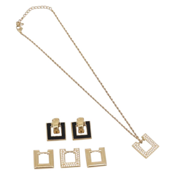Christian Dior Earring Necklace metal Replacement set Gold Tone Auth SW2797V