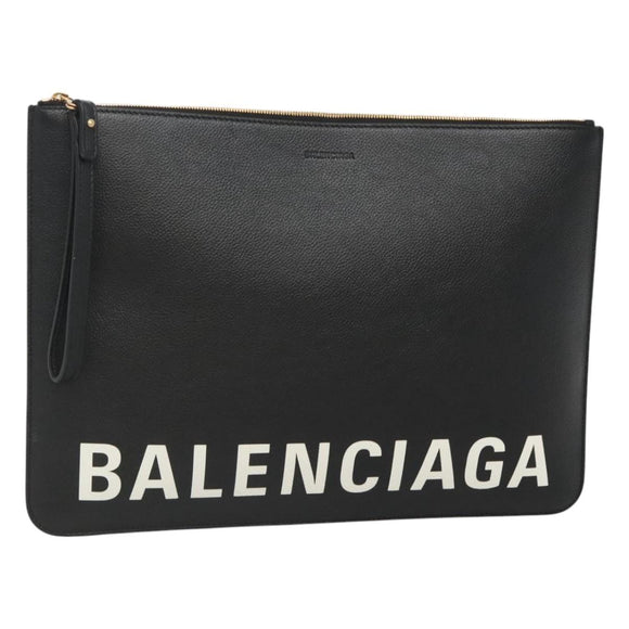 BALENCIAGA Clutch Bag Leather Black Gold 630626 Auth sw281