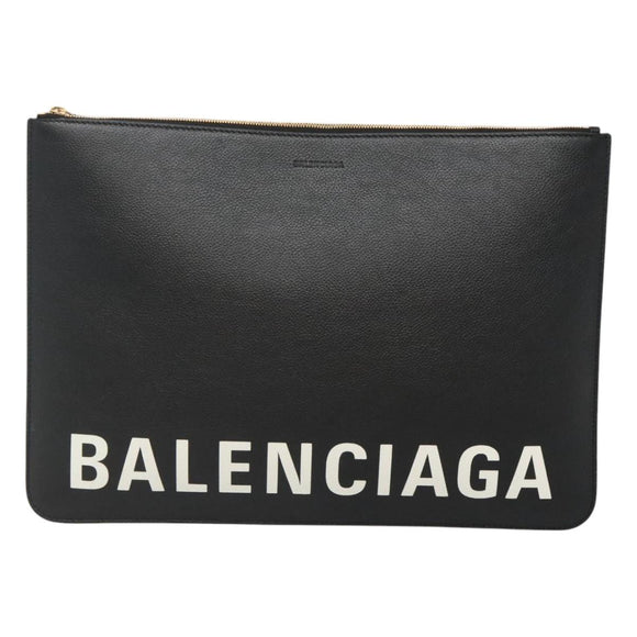 BALENCIAGA Clutch Bag Leather Black Gold 630626 Auth sw281