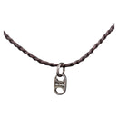 CELINE Choker Necklace Leather Brown Auth SW2831-1